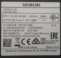 Siemens SINAMICS V90 6SL3210-5FB10-8UF0 6SL32105FB108UF0  0.75kW